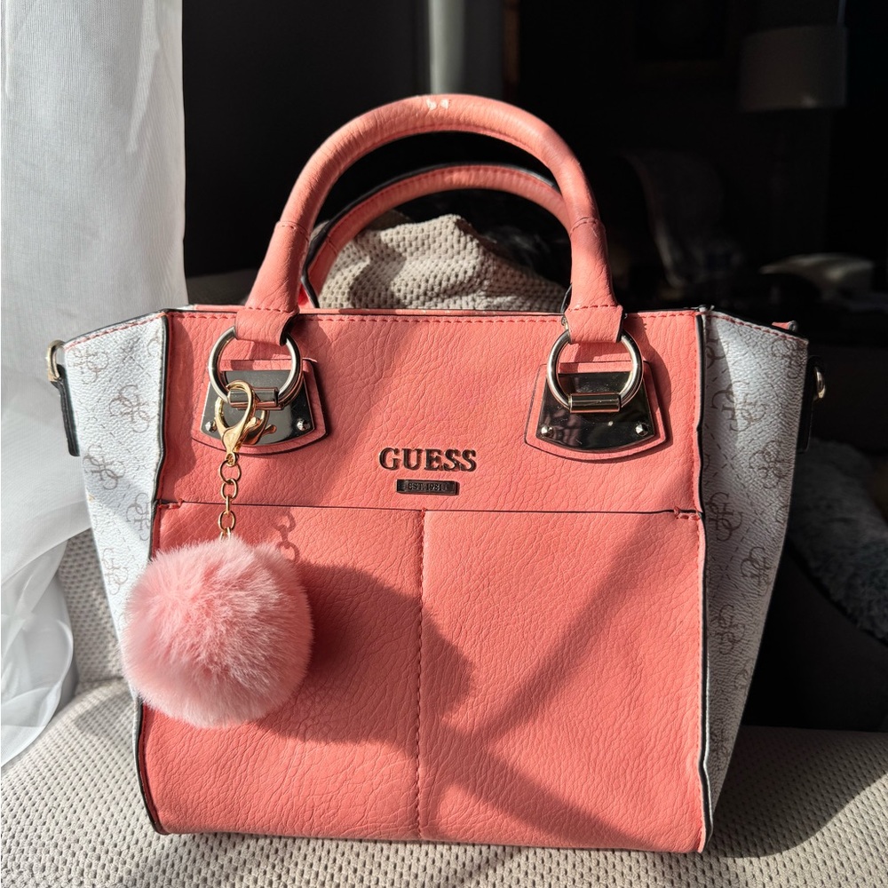 GUESS pink and white purse